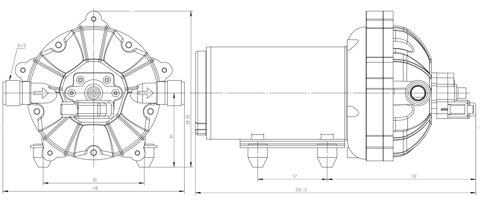 dimension of DP-70 pump