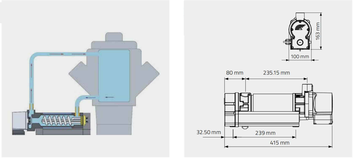 installation diagram and dimension for Topstart H3 Series Water Pump Forced Circulation Heater 