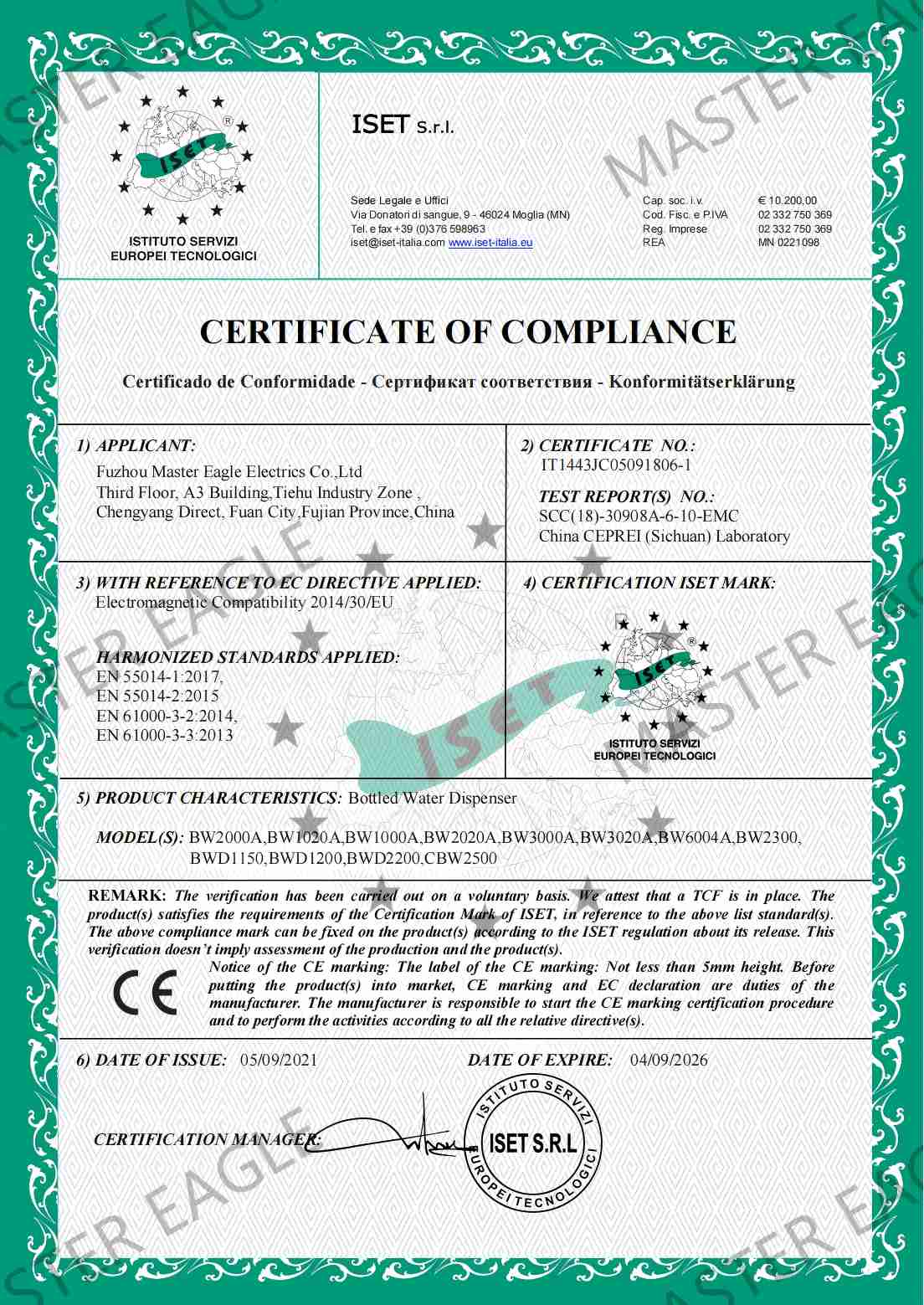 CE para sistemas de dispensación de agua embotellada